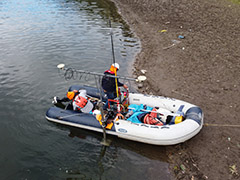 Batimetría Multihaz de Embalse Huallamayo - Julio 2021 - Embarcación con equipos